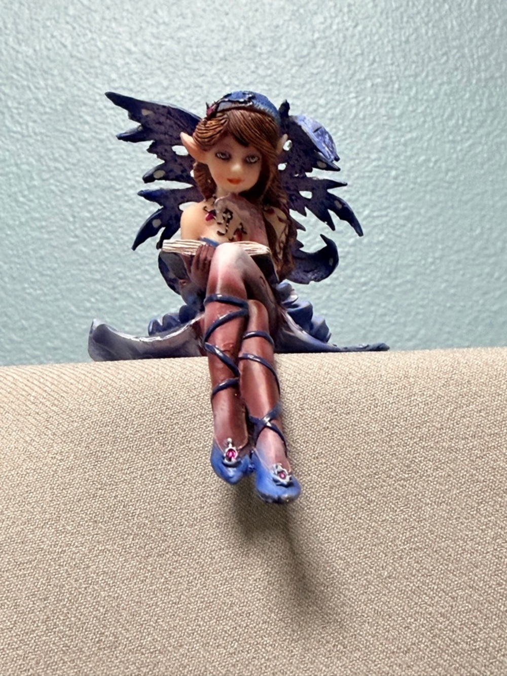 Blue Bookshelf Fairy Figurine Reading a Book
